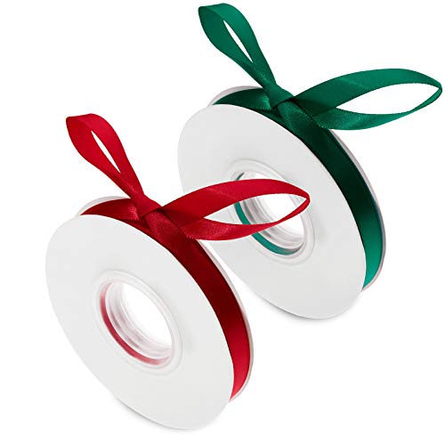 2 Rollen Weihnachtsband Geschenkband Kuchenband Bastelband für Haaraccessoires Basteln Verpacken Weihnachten Party Dekorationen (rot, grün) von WILLBOND