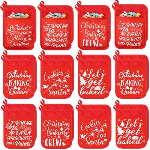 WILLBOND 24 Stück Weihnachts-Topflappen mit Tasche, lustige Topflappen für Küche, hitzebeständige Ofen-Pads, Handschuhe, Topflappen zum Backen und Kochen (Weihnachten) von WILLBOND