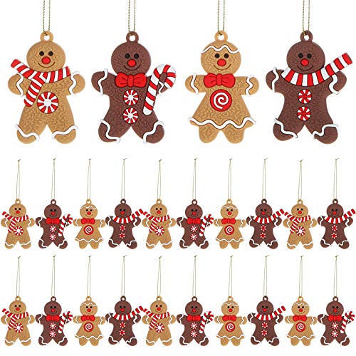 WILLBOND 24 Stück Lebkuchen Weihnachten Schmuck Weihnachten Lebkuchenmann Dekoration Lebkuchenmann Hängende Weihnachtsschmuck für Weihnachtsbaumdekoration, 4 Arten von WILLBOND