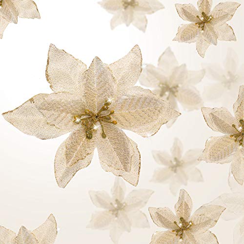 WILLBOND 36 Stück 3 Größen Weihnachtsstern Weihnachtsbaum Blumen Glitzer Faux Blumen Deko Künstliche Weihnachtsstern Ornamente für Weihnachten Neujahr Haus Draussen Deko (Gold,3/4/ 6 Zoll,undefined) von WILLBOND