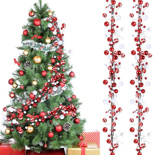 WILLBOND 2,7 m lange Weihnachtskugel Girlande Ornament mit hellroten und weißen Ornamenten Birne Ball Xmas Sweet Peppermint Girlande hängende Kugeln Dekoration für Weihnachtsbaum Kamin Kranz Dekor WILLBOND 2,7 m lange Weihnachtskugel Girlande Ornament mit hellroten und weißen Ornamenten Birne Ball Xmas Sweet Peppermint Girlande hängende Kugeln Dekoration für Weihnachtsbaum Kamin Kranz Dekor von WILLBOND