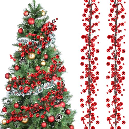 WILLBOND 2,7 m rote Weihnachtsdekoration, Glühbirne, Kugelgirlande, hängende Kugeln, Ornament, Kugeln für Weihnachtsbaum, Kamin, Kranz, Dekoration WILLBOND 2,7 m rote Weihnachtsdekoration, Glühbirne, Kugelgirlande, hängende Kugeln, Ornament, Kugeln für Weihnachtsbaum, Kamin, Kranz, Dekoration von WILLBOND