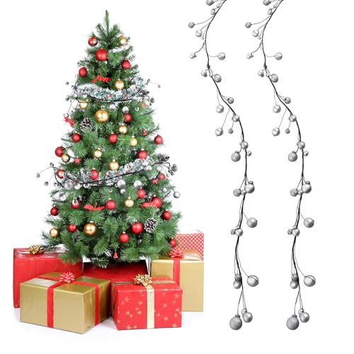 WILLBOND 2,7 m silberne Weihnachtsdekoration, Glühbirne, Kugelgirlande, hängende Kugeln, Ornament, Kugeln für Weihnachtsbaum, Kamin, Kranz, Dekoration WILLBOND 2,7 m silberne Weihnachtsdekoration, Glühbirne, Kugelgirlande, hängende Kugeln, Ornament, Kugeln für Weihnachtsbaum, Kamin, Kranz, Dekoration von WILLBOND