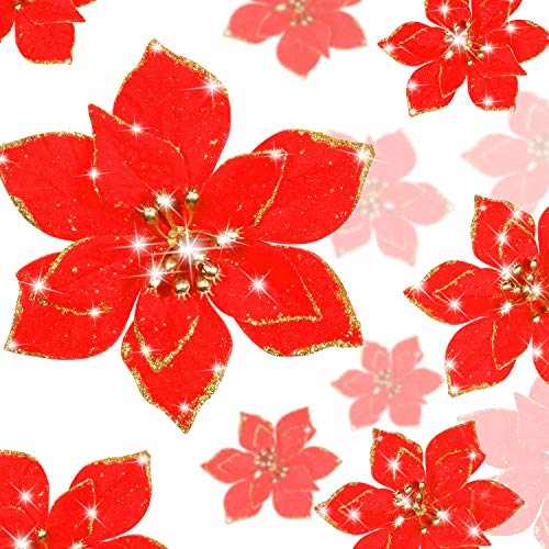 WILLBOND 36 Stück Weihnachten Glitzer Weihnachtsstern Blumen Künstliche Blumen Hochzeit Glitzer Weihnachtsbaum Neujahr Ornamente (Rot, 3/4/ 6 Zoll) von WILLBOND
