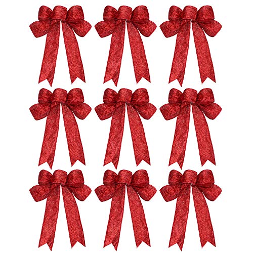 WILLBOND 9 Stück Weihnachten Band Schleife Funkeln Kranz Bogen für Party Dekoration (Rot) von WILLBOND