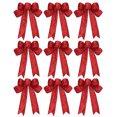 WILLBOND 9 Stück Weihnachten Band Schleife Funkeln Weihnachten Schleife Weihnachten Kranz Bogen für Weihnachten Party Dekoration (Rot) von WILLBOND