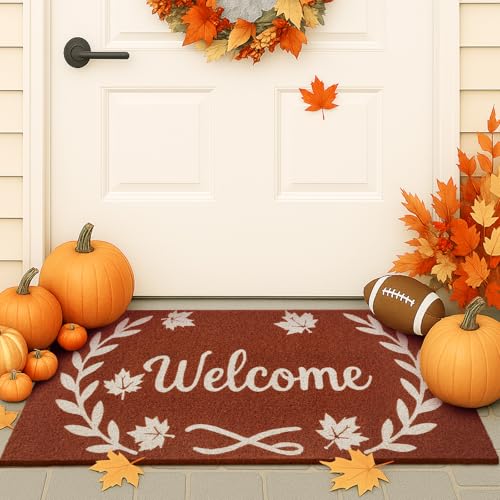 WILLBOND Fußmatte mit Aufschrift "Fall Welcome", rutschfest, Olivenzweige, Ahornblatt, Kokosfaser, für Zuhause, Haustür, Ernte, Festival, Dekoration für drinnen und draußen, 40,6 x 71,1 cm WILLBOND Fußmatte mit Aufschrift "Fall Welcome", rutschfest, Olivenzweige, Ahornblatt, Kokosfaser, für Zuhause, Haustür, Ernte, Festival, Dekoration für drinnen und draußen, 40,6 x 71,1 cm von WILLBOND