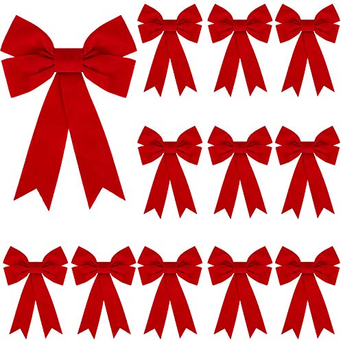 Weihnachten Samt Rot Schleifen Weihnachten Ornamente Bogen Weihnachten Roter Schleifen für Weihnachtsbaum Haus Dekor, 5 x 7 Zoll (12 Stücke) von WILLBOND