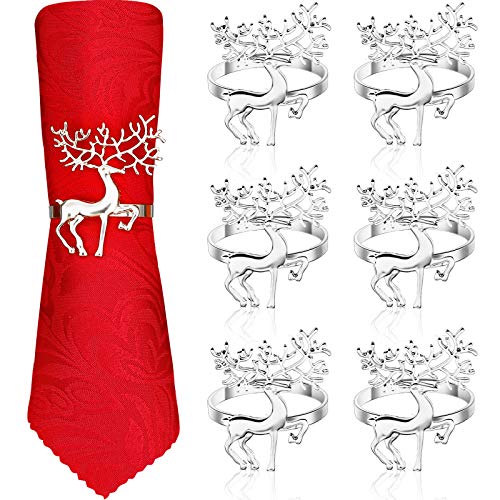 Weihnachten Serviettenringe Halter 6 Stück Hirsch Serviettenringe für Weihnachten Abendessen Party, Tisch Dekoration, Hochzeit Schmuck für Weihnachts- und Wohnküche Esstisch Bettwäsche (Silber) von WILLBOND