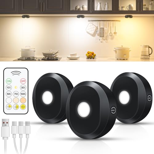 WILLED Vitrinenbeleuchtung LED Kabellos,USB Aufladbar LED Spots Akku mit Fernbedienung,3 Lichtfarben Schrankbeleuchtung,Unterbauleuchte mit Akku,Indirekte Beleuchtung mit Timer Funktion (3er Pack) von WILLED