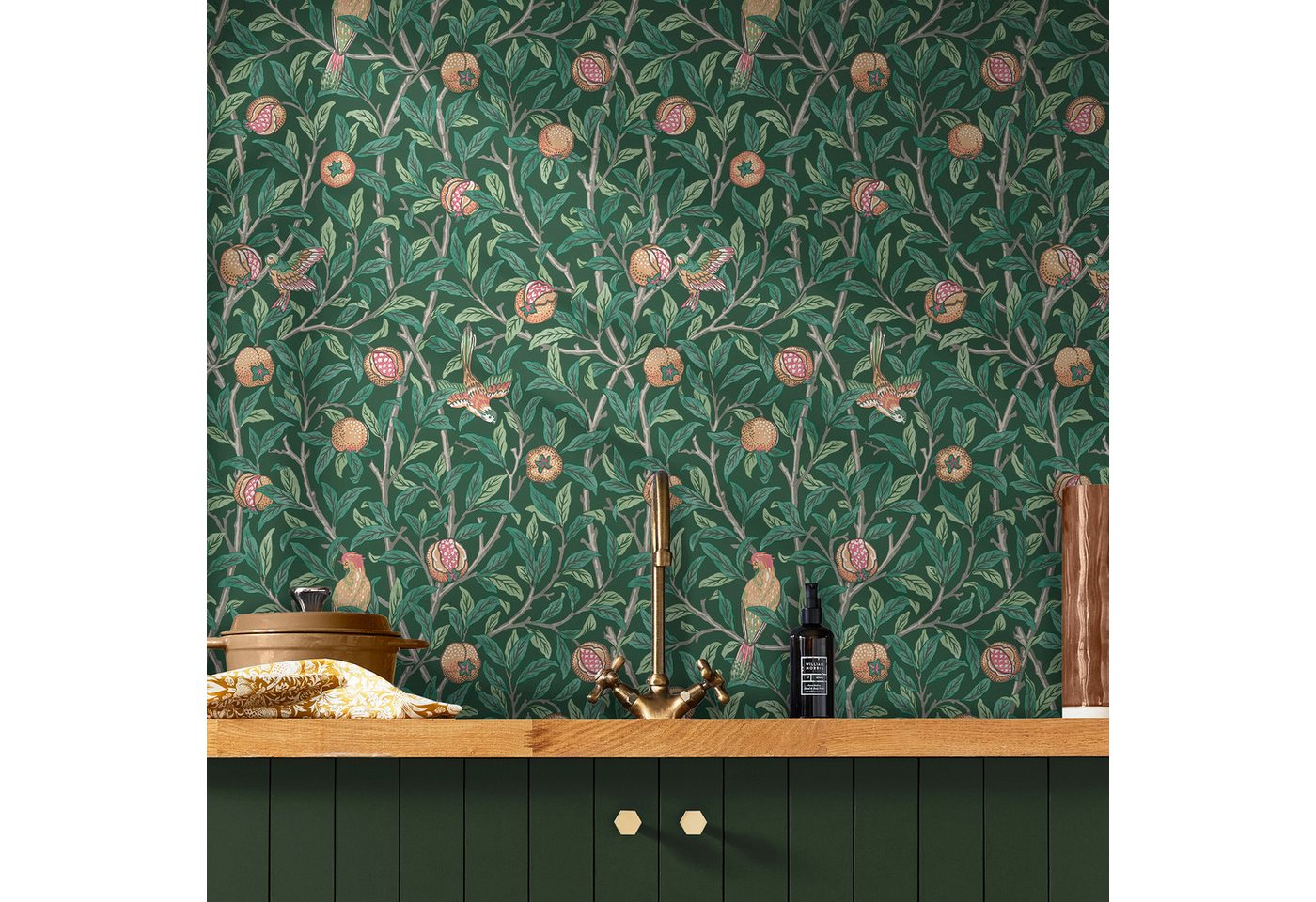WILLIAM MORRIS AT HOME Vliestapete Bird & Pomegranate, texturiert, Retro, (1 St), Design Tapeten von WILLIAM MORRIS AT HOME