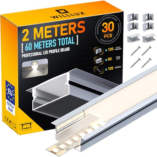 WILLLUX 30er Set LED-Aluminiumprofil, 2 m Länge, 26,7×10 mm, mit Diffusor. Geeignet für LED-Streifen bis 17 mm Breite. Ideal für Trockenbau, Küchenschränke und Möbelbeleuchtung. WILLLUX 30er Set LED-Aluminiumprofil, 2 m Länge, 26,7×10 mm, mit Diffusor. Geeignet für LED-Streifen bis 17 mm Breite. Ideal für Trockenbau, Küchenschränke und Möbelbeleuchtung. von WILLLUX