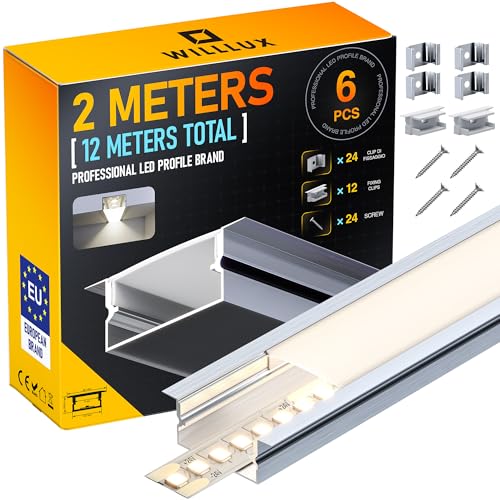 WILLLUX LED-Profil 2 m x 6 - Aluminium Schiene 26,7×10 mm, mit Led Diffusor, geeignet für LED-Leisten/Streifen mit Breite kleiner als 10mm /12mm /15mm /17 mm, ideal für Trockenbau, Küchenschränke WILLLUX LED-Profil 2 m x 6 - Aluminium Schiene 26,7×10 mm, mit Led Diffusor, geeignet für LED-Leisten/Streifen mit Breite kleiner als 10mm /12mm /15mm /17 mm, ideal für Trockenbau, Küchenschränke von WILLLUX