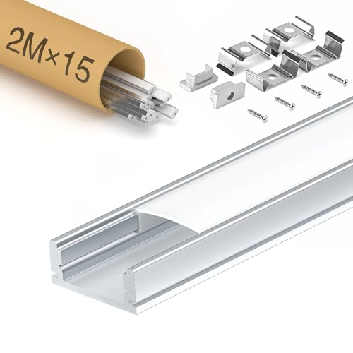 WILLLUX LED Profil 2M, 15 Stück Aluminium profil, geeignet für LED-Streifen unter 12 mm, mit mattweißer Abdeckung, Profilmaße 17,4 mm × 7 mm WILLLUX LED Profil 2M, 15 Stück Aluminium profil, geeignet für LED-Streifen unter 12 mm, mit mattweißer Abdeckung, Profilmaße 17,4 mm × 7 mm von WILLLUX