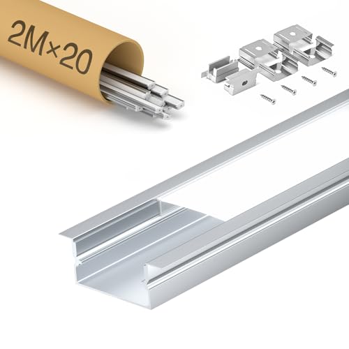 WILLLUX LED Profil 2M, 20 Stück, geeignet für LED Streifen mit einer Breite von weniger als 15 mm, Aluminium profil enthält eine milchige, matte Abdeckung, Profil maße 2000 x 26.7 x 10 mm WILLLUX LED Profil 2M, 20 Stück, geeignet für LED Streifen mit einer Breite von weniger als 15 mm, Aluminium profil enthält eine milchige, matte Abdeckung, Profil maße 2000 x 26.7 x 10 mm von WILLLUX