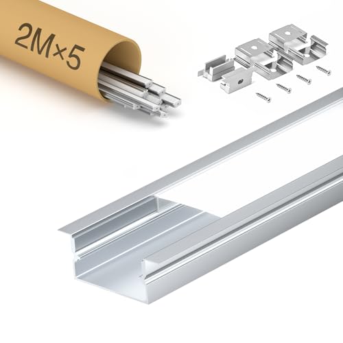 WILLLUX LED Streifen Profil 2M × 5 Stück, geeignet für LED Streifen mit einer Breite von weniger als 15 mm, Aluminium profil enthält eine milchige, matte Abdeckung, Profil maße 2000 x 26.7 x 10 mm WILLLUX LED Streifen Profil 2M × 5 Stück, geeignet für LED Streifen mit einer Breite von weniger als 15 mm, Aluminium profil enthält eine milchige, matte Abdeckung, Profil maße 2000 x 26.7 x 10 mm von WILLLUX