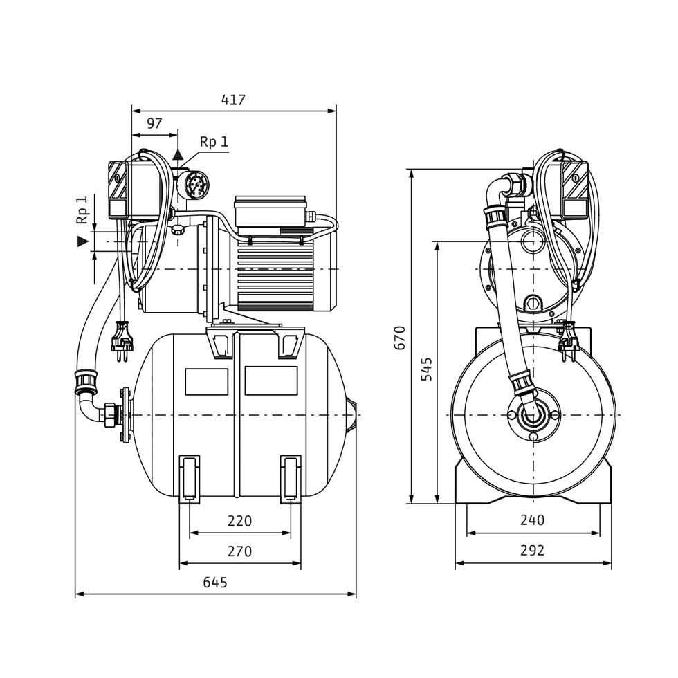 Wilo Hochdruck-Kreiselpumpe Jet HWJ 50 L 204, G 1"/Rp 1” 1,1kW 2549384 von WILO