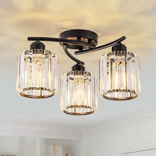 WILON Deckenleuchte Kristall, 3 Flammig Deckenlampe mit Glas Lampenschirm, Mattschwarz Kristall Kronleuchter mit E27 Socket, Moderne Deckenleuchten für Wohnzimmer, Schlafzimmer, Küche, Flur WILON Deckenleuchte Kristall, 3 Flammig Deckenlampe mit Glas Lampenschirm, Mattschwarz Kristall Kronleuchter mit E27 Socket, Moderne Deckenleuchten für Wohnzimmer, Schlafzimmer, Küche, Flur von WILON