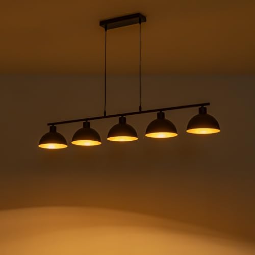 WILON Pendelleuchte Esstisch Schwarz, Pendelleuchte 5 Flammig, Metall Lampenschirm Hängelampe, Wohnzimmerlampe Decke Hängend, Esstischlampe Hängend Vintage(Ohne Lichtquelle) von WILON