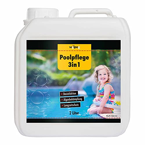 Wilpeg Poolpflege 3in1 2 Liter, Chlor Desinfektion, Algenentferner, Langzeitschutz, für Pools und Planschbecken von WILPEG