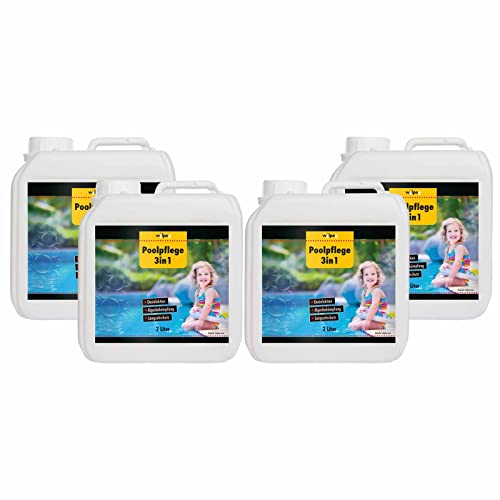 Wilpeg Poolpflege 3in1 2 Liter, Chlor Desinfektion, Algenentferner, Langzeitschutz, für Pools und Planschbecken, Menge:4 von WILPEG