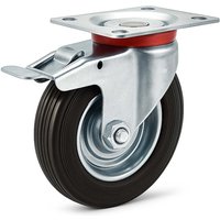 Wiltec - Doppelstopp-Lenkrolle Ø125mm bis 100kg Tragkraft mit Gummirad und Feststellbremse leiser Lauf, Transportrolle Möbelrolle Laufrolle von WILTEC