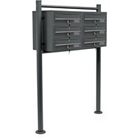 Wiltec 6er Briefkastenanlage Anthrazit 945 x 270 x 1200 mm, Standbriefkasten mit 2x3 Fächern, Schlüssel und Namensschild, Briefkasten Postkasten mit von WILTEC