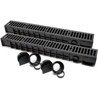 Wiltec Entwässerungsrinne 2x 1 m mit Abdeckrost aus Gusseisen – 12,5 t Traglast – Ablaufrinne für Abwasser und Regenwasser – Abwasserrinne von WILTEC