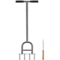 Wiltec Hand Aerifizierer aus Stahl, Handaerifizierer mit ergonomischem T-Griff, Rasenaerifizierer mit 4 Zinken, Rasenlüfter für effiziente Rasenpflege von WILTEC