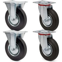 Transportrollen Set 200mm 2x Lenkrolle ungebremst und 2x Bockrolle, mit Anbauplatte 150kg pro Rad - Wiltec von WILTEC