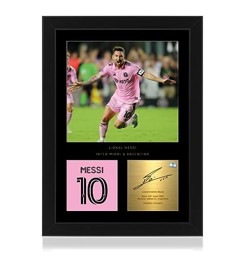 WIN FC Lionel Messi Gerahmtes Foto-Display, A4, reproduzierte digitale Signatur – Geschenk für Miami und Argentinien-Fans von WIN FC