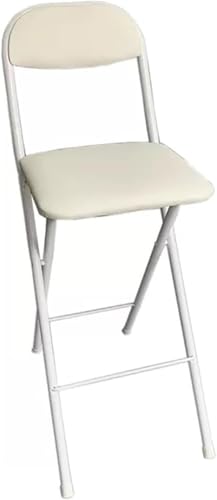 Barhocker Klappbarer gepolsterter Stuhl 70cm, 65cm Tragbarer Küchen-Klapphocker, Faltbarer hoher Stuhl mit Rückenlehne und Fußstütze für Wohnheim, Büro, Haus (Color : Weiß, Size : 70CM) von WINARA