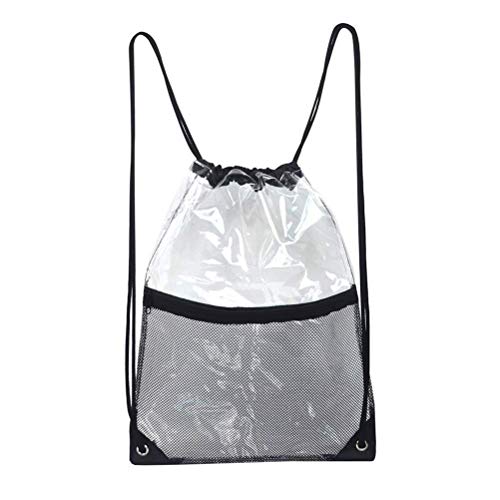 WINBST Klare Kordelzug Tasche PVC Rucksack mit Reißverschluss Netztasche vorne durchsichtiger Netzkordelzug Rucksack von WINBST