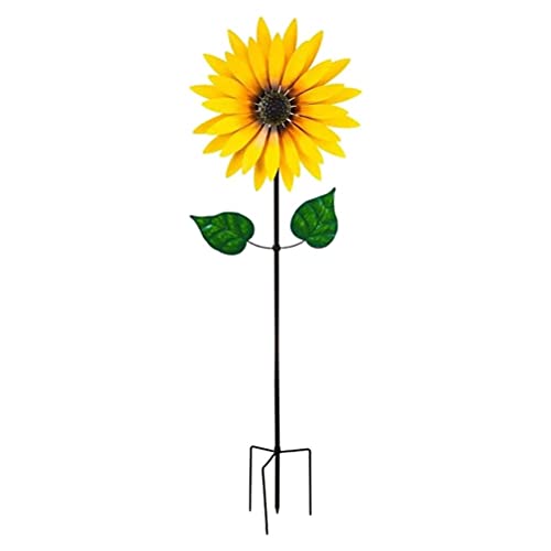 WINBST Sonnenblumen Windmühle,Metall Garten Doppelschicht Windrad Sonnenblumen Stecker, Gelb Windspiel für Yard Decor Vogel Abschreckung Dekorative Garten Stakes von WINBST