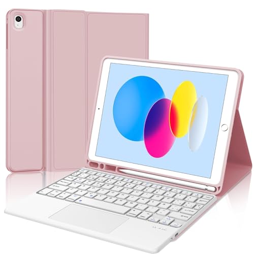 Tastatur für iPad A16 11/10 Generation (2025/2022) mit Touchpad, Cover mit Tastatur für iPad 11 Gen 11 Zoll/10 Gen 10.9 Zoll, Magnetisch QWERTY Keyboard, Hülle mit Stifthalter, Hellrosa von WINCHKING