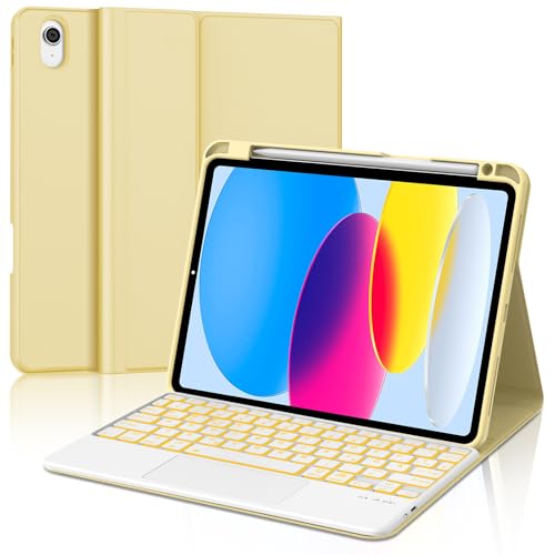 Tastatur für iPad A16 11/10 Generation (2025/2022) mit Touchpad, Cover mit Tastatur für iPad 11 Gen 11 Zoll / 10 Gen 10,9 Zoll, Bluetooth Magnetisch Hintergrundbeleuchtung QWERTY Keyboard, Gelb von WINCHKING