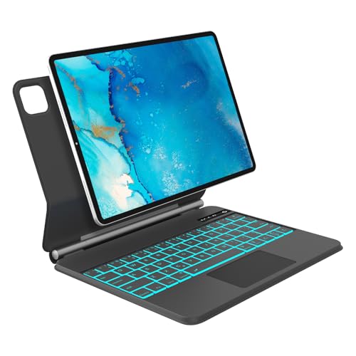 WINCHKING Magic Keyboard Tastatur Hülle für iPad Air 11 M2 2024 - iPad Air 6./5./4. Gen und Pro 11 Zoll 4./3./2./1 Beleuchtete Tastatur Magnetische Freischwebende Design QWERTZ Layout Mausgrau von WINCHKING