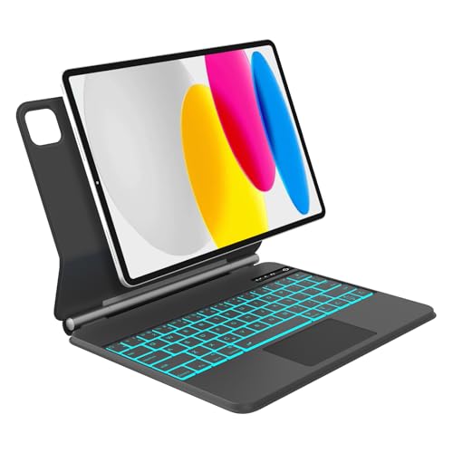 WINCHKING New Vision iPad 10 Generation (A16) Magic Keyboard, 10.9 Zoll Keyboard Case, 7 Farben Hintergrundbeleuchtung, Freischwebendes Standdesign QWERTZ Layout, Schwarz von WINCHKING