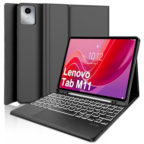 WINCHKING Tastatur Hülle für Lenovo Tab M11 11'' 2024, 7 Farben Beleuchtung, Touchpad Magnetisch Abnehmbarer Tastatur mit QWERTZ Layout, Schwarz von WINCHKING