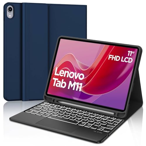 WINCHKING Tastatur Hülle für Lenovo Tab M11 11'' 2024, 7 Farben Beleuchtung, Touchpad Magnetisch Abnehmbarer Tastatur, QWERTZ Layout für Tab M11, Dunkelblau von WINCHKING