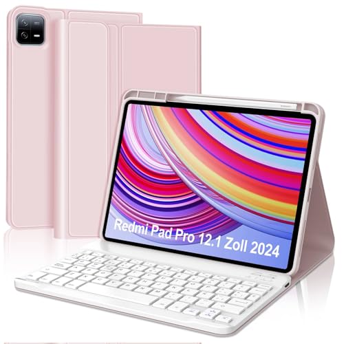 WINCHKING Tastatur Hülle für Redmi Pad Pro 12.1 Zoll - Bluetooth Tastatur QWERTZ Layout, Abnehmbare Magnetische Tastaturhülle für Redmi Pad Pro 12.1 (Rosa) von WINCHKING