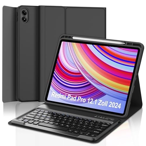WINCHKING Tastatur Hülle für Redmi Pad Pro 12.1 Zoll - Bluetooth Tastatur QWERTZ Layout, Abnehmbare Magnetische Tastaturhülle für Redmi Pad Pro 12.1, Schwarz von WINCHKING