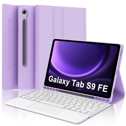 WINCHKING Tastatur Hülle für Samsung Galaxy Tab S10 FE 10.9 Zoll, Kompatibel Samsung Galaxy Tab S9 FE, 7 Farben Beleuchtete, Kabellose Abnehmbare Tastatur mit Touchpad, QWERTZ Layout (Hellviolett) von WINCHKING