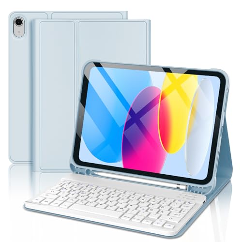 WINCHKING iPad 11 Generation Tastatur 11 Zoll 2025 - Hülle für iPad 10 Generation 10,9 Zoll 2022, Abnehmbare Kabellose QWERTZ Tastatur(Himmelblau) von WINCHKING
