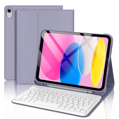 WINCHKING iPad 11 Generation Tastatur 11 Zoll 2025 - Hülle für iPad 10 Generation 10,9 Zoll 2022, Abnehmbare Kabellose QWERTZ Tastatur (Lavendelviolett) von WINCHKING