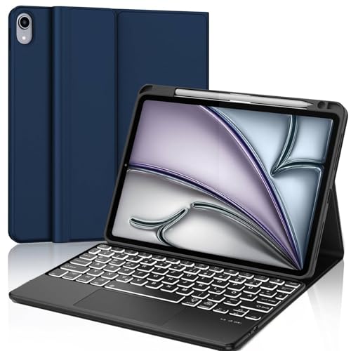WINCHKING iPad Air 13 (M3) 2025 Hülle mit Tastatur, Bluetooth Tastatur für iPad Air 13 Zoll (M2) 2024, QWERTZ Layout Hintergrundbeleuchtung mit Trackpad (Dunkelblaue-Touchpad) von WINCHKING