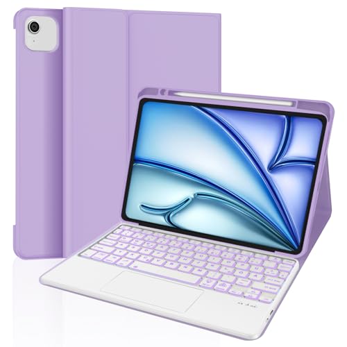 WINCHKING iPad Air 13 Hülle mit Tastatur, Bluetooth Tastatur für iPad Air 13 Zoll (M2) 2024, QWERTZ Layout Hintergrundbeleuchtung Tastatur mit Trackpad (Hellviolett-Touchpad) von WINCHKING