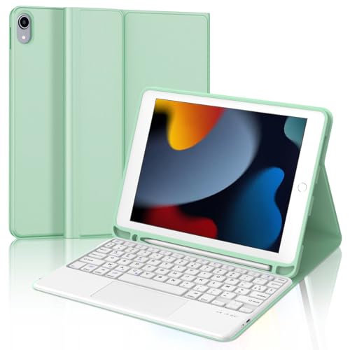 WINCHKING iPad 9 Generation Hülle mit Tastatur 10,2 Zoll für iPad 9/8/7 Gen - Kabellose Abnehmbare Tastatur, Flexibles TPU Hülle mit Stifthalter, QWERTZ Layou (Hellgrün) von WINCHKING