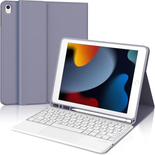 WINCHKING iPad 9 Generation Hülle mit Tastatur 10,2 Zoll für iPad 9/8/7 Gen - Kabellose Abnehmbare Tastatur, Flexibles TPU Hülle mit Stifthalter, QWERTZ Layou (Lavendelviolett) von WINCHKING