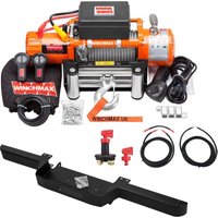6.123 kg originale orangefarbene 12-V-Elektrowinde. Defender-Stoßstange. 26 m x 9,5 mm Stahlseil. Verkabelungssatz und Isolator. von WINCHMAX